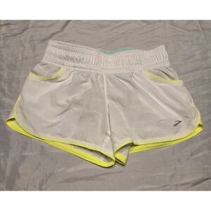 Brooks Running Shorts White Yellow Equilibrium Tech Womens XS Lined Pockets